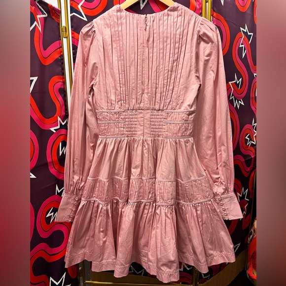 NWT Aje Fallingwater Gathered Mini Dress Chalk Pink Long Sleeve Blouson 24SU5568 - Picture 8 of 11